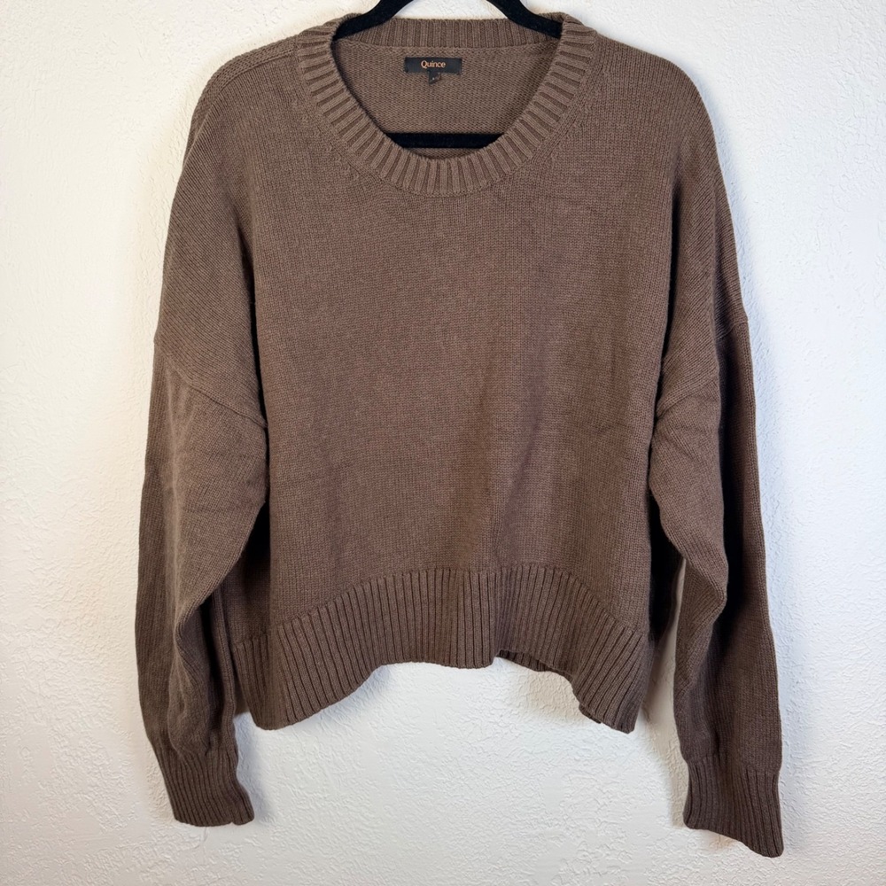 Quince Women's L Organic Cotton Boyfriend Crew Sweater Heather Brown Cozy Chic
